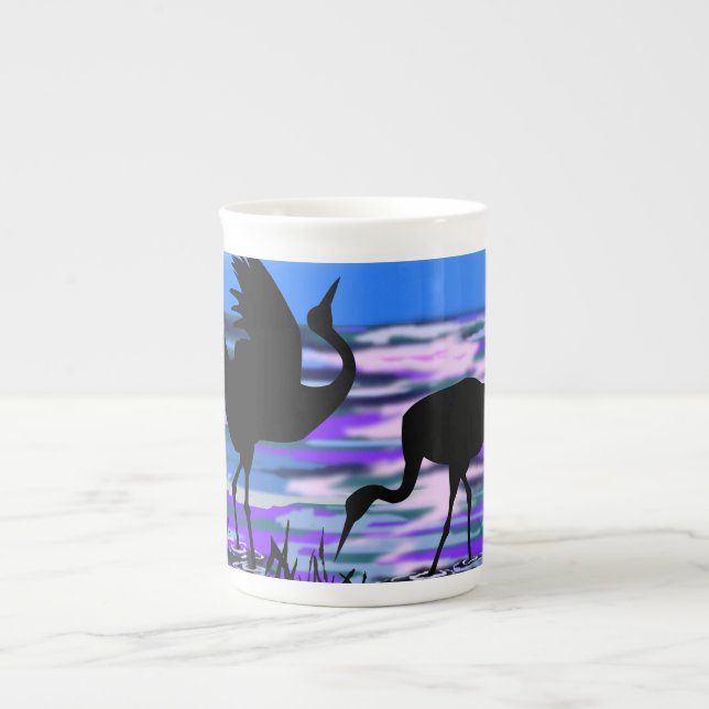 Caneca De Porcelana Casal Crane Bird Mug (Frente)