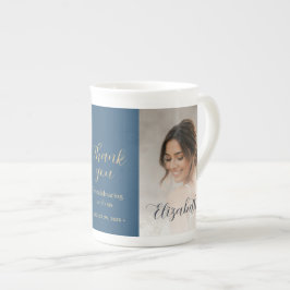 Caneca De Porcelana Casamento personalizado com bolinhas azuis e doura