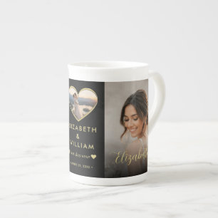 Caneca De Porcelana Casamento personalizado com bolinhas douradas e pr