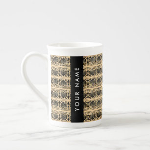 Caneca De Porcelana Castanho Arábico Grego, Seu Nome, Personalizar