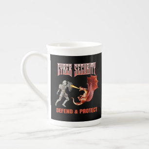 Caneca De Porcelana Cavaleiro de Segurança Cibernética Defesa do Dragã