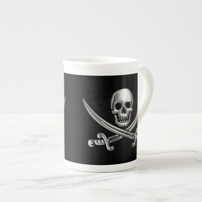 Caneca De Porcelana Caveira Silver e Espadas Cruzadas (Frente Esquerda)