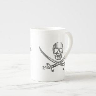Caneca De Porcelana Caveira Silver e Espadas Cruzadas