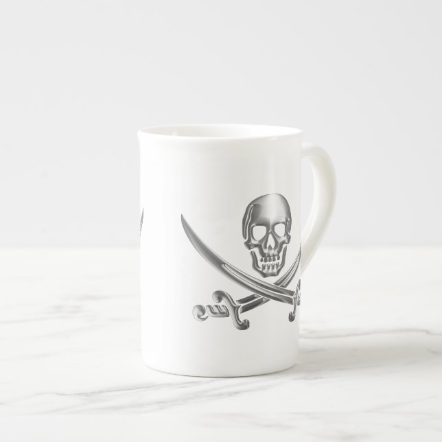 Caneca De Porcelana Caveira Silver e Espadas Cruzadas (Frente Esquerda)