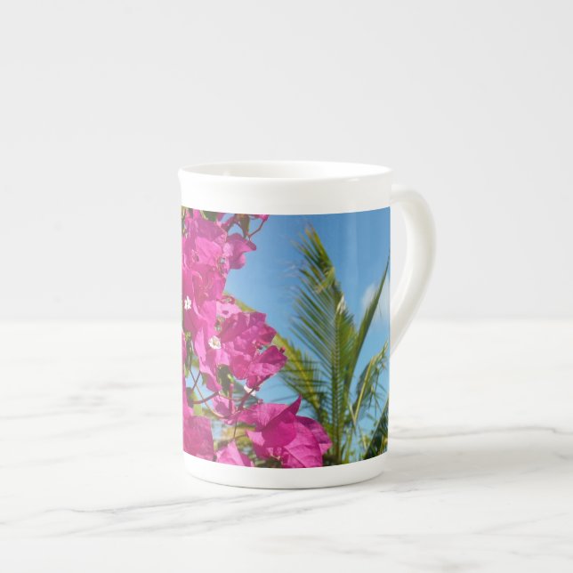 Caneca De Porcelana Cena da Natureza Tropical de Bougainvillea e Palm  (Frente Esquerda)