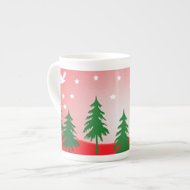 Caneca De Porcelana Cena de neve do Natal Vermelho (Frente Esquerda)