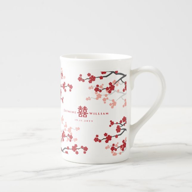 Caneca De Porcelana Cereja Blossoms e Felicidade Dupla Casamento Chinê (Direita)