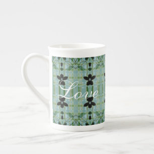 Caneca De Porcelana Chaminé Flor Chinesa Com Turquesa
