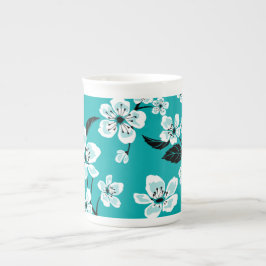 CANECA DE PORCELANA CHERRY BLOSSOM - SAKURA (TEAL)