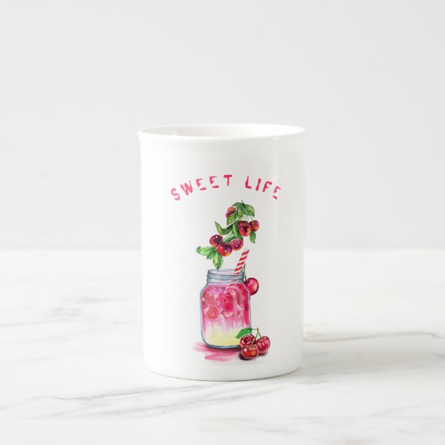 Caneca De Porcelana Cherry Juice Drink Fruta Mug (Frente)
