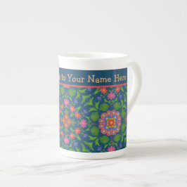 Caneca De Porcelana Chic Floral Rangoli Deep Blue Bone China Mug