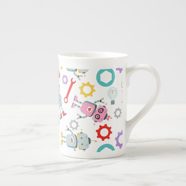 Caneca De Porcelana Childish Robots Colorful Mechanical Parts Tools (Direita)