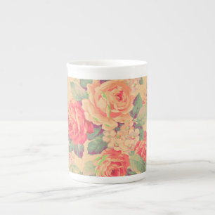 Caneca De Porcelana Chique Vintage Rosa Floral