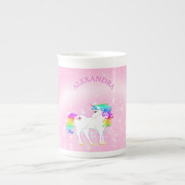 Caneca De Porcelana Chocolate Quente Cinzento-Rosa Unicorn