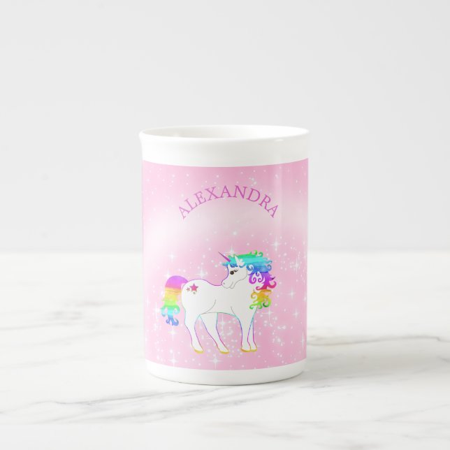 Caneca De Porcelana Chocolate Quente Cinzento-Rosa Unicorn (Frente)
