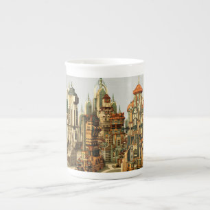 Caneca De Porcelana Cidade de Fantasia Futurista Arte de Horizonte de