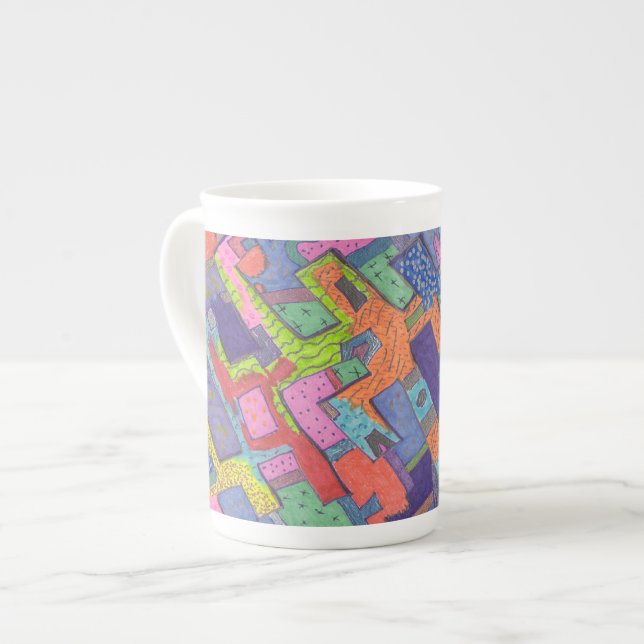 Caneca De Porcelana "Cidade Desmoronante" Abstrato Art (Frente Esquerda)