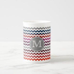 Caneca De Porcelana Cinza branca vermelha Chevron Zigzag Monograma