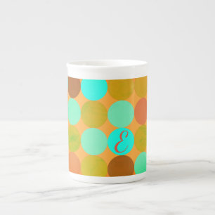 Caneca De Porcelana Círculos Monograma Azul Turquesa Verde e Laranja
