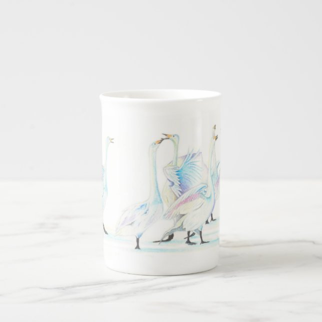 Caneca De Porcelana Cisnes na China, Osso da Neve (Frente)