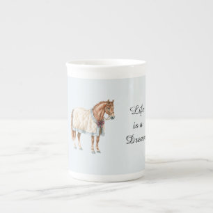 Caneca De Porcelana Cobertor Azul Branco de Cavalo