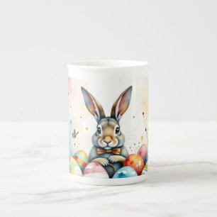 Caneca De Porcelana Coelhinho da Páscoa Fofo com Ovos Pintados Colorid