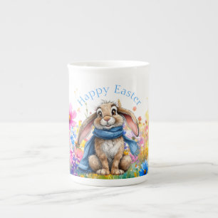 Caneca De Porcelana Coelho da Páscoa cachecol azul Feliz Páscoa
