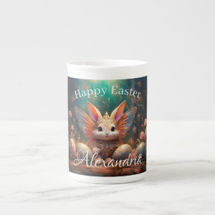 Caneca De Porcelana Coelho Felz pascoa de Nome Personalizado com ovos