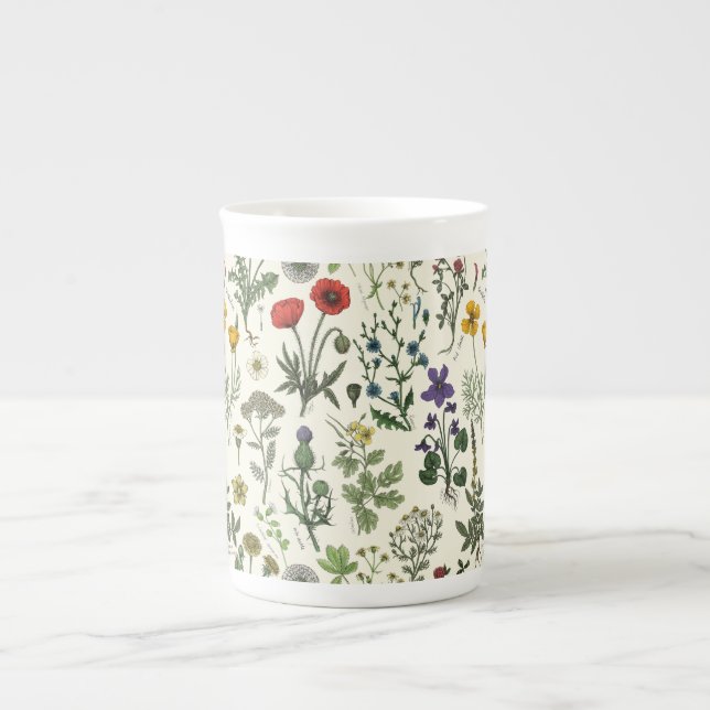 Caneca De Porcelana Colagem de flores silvestres (Frente)