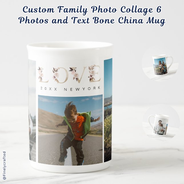 Caneca De Porcelana Colagem de Fotos Personalizada da Família 6 Fotos  (Criador carregado)