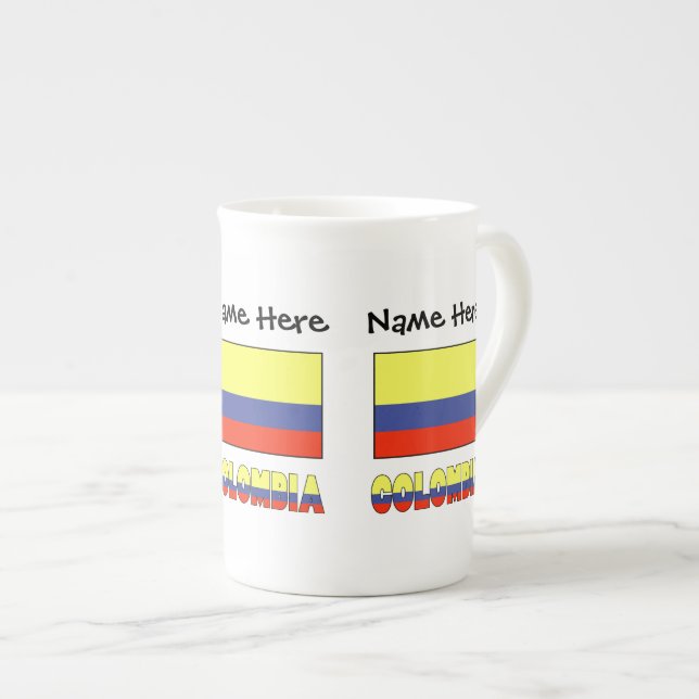Caneca De Porcelana Colômbia e Bandeira Colombiana Personalizada (Frente Esquerda)