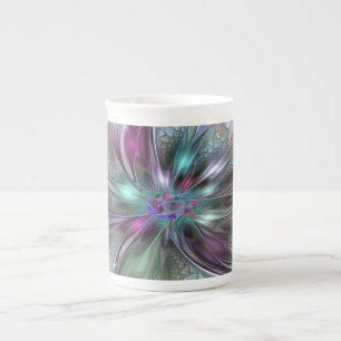 Caneca De Porcelana Colorida Fantasy Abstrato Moderna Flor Fractal