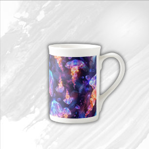 Caneca De Porcelana Colorido sob a água-viva marinha  