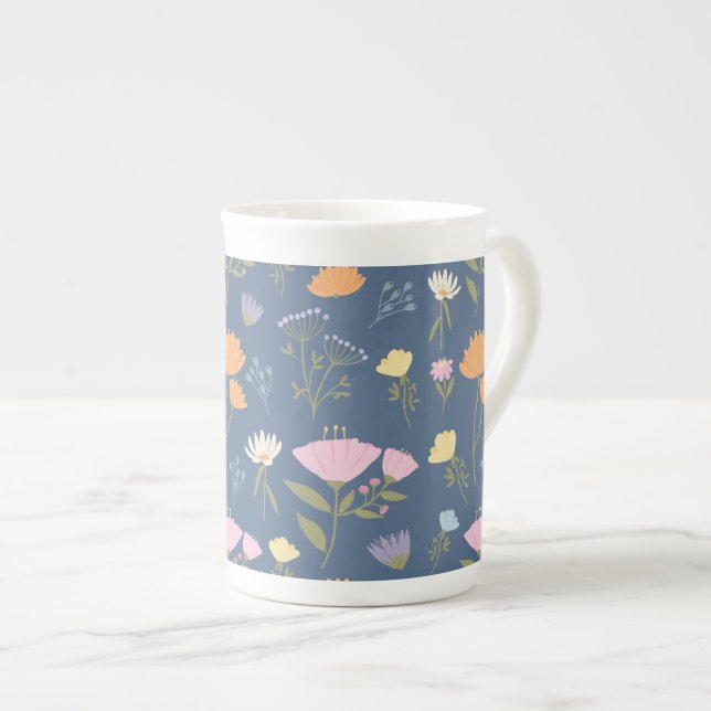 Caneca De Porcelana Colourful meadow on blue (Frente Esquerda)