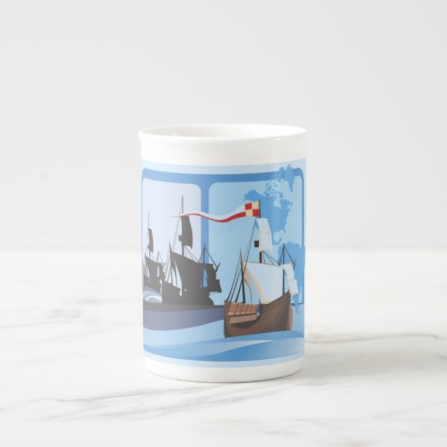 Caneca De Porcelana Columbus à vela do Oceano Azul - (Frente)