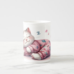 Caneca de Porcelana com Gatinho Dormindo de Pijama