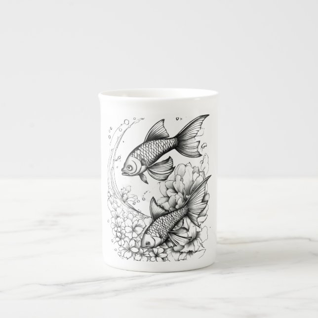 Caneca de Porcelana com Lago de Koi Tranquilo (Frente)