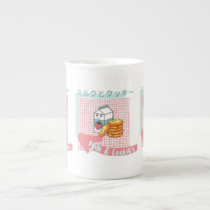 Caneca De Porcelana comida kawaii - Leite fofo e Cookie, rosa, turques