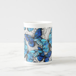 Caneca De Porcelana Composição de Borboletas Brancas e Azuis