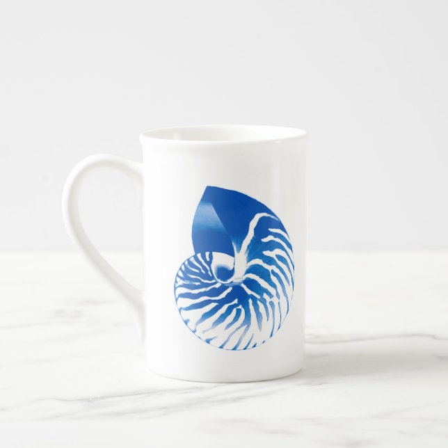 Caneca De Porcelana Concha de Nautilus - azul cobalto e branco (Esquerda)