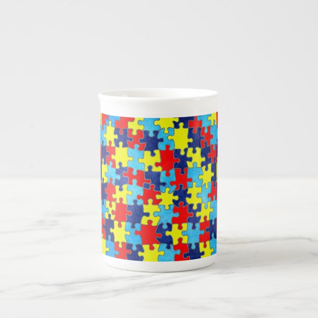 Caneca De Porcelana Consciência-Quebra-cabeça do autismo por Shirley (Frente)