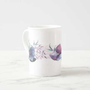 Caneca De Porcelana Contemporâneo Blue Hydrangea Floral Bone China Mu
