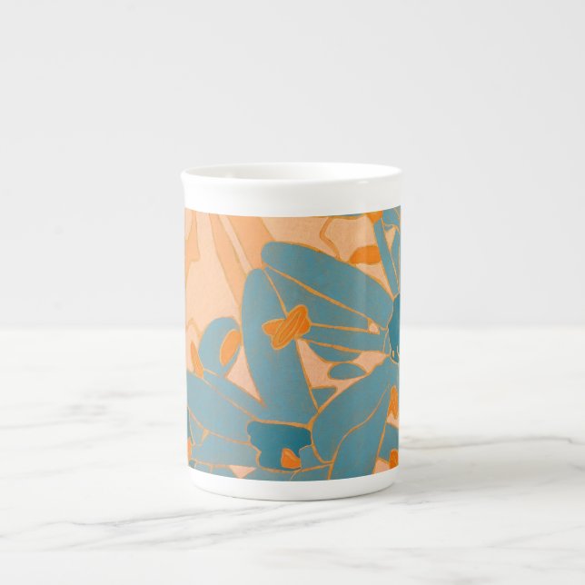 Caneca De Porcelana Contemporary Leaf Design in Peach Label (Frente)
