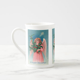 Caneca De Porcelana Copo de chá cor-de-rosa do anjo do natal vintage