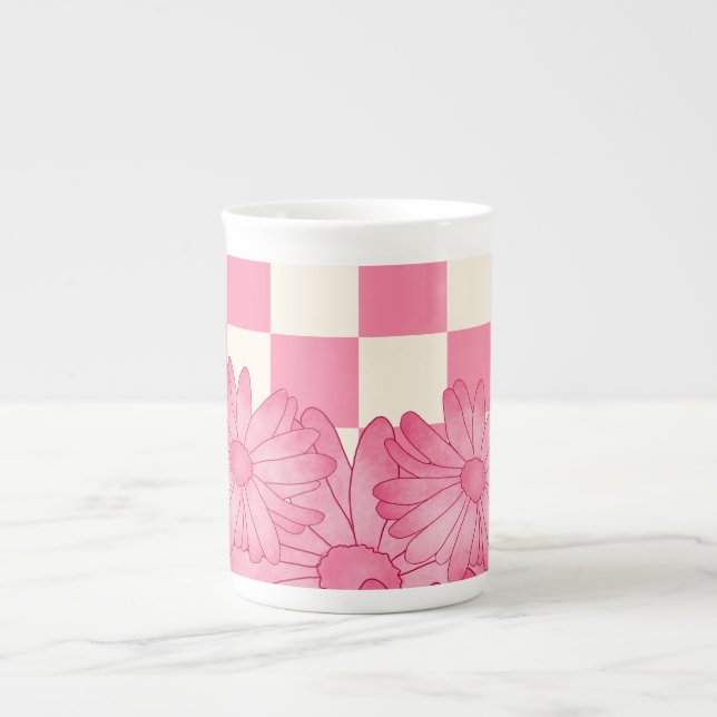 Caneca De Porcelana Coquette Specialty Mug de padrão floral verificado (Frente)