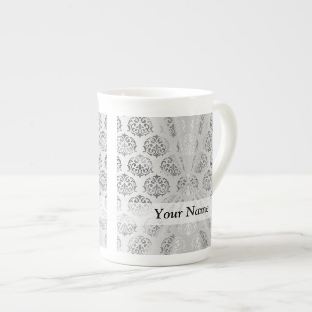 Caneca De Porcelana Cor damasco de cinza (Frente Esquerda)