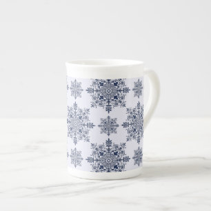 Caneca De Porcelana Cor damasco de flocos de neve azuis