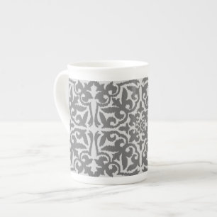 Caneca De Porcelana Cor damasco de Ikat - luz e cinza médio