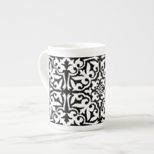 Caneca De Porcelana Cor damasco Ikat - Preto e Branco