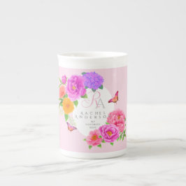 Caneca De Porcelana Cor-de-rosa do Jardim dos Monogramas Românticos